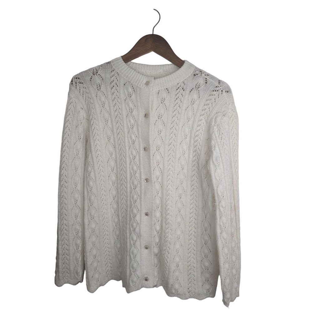 Vintage Wintuk Cottagecore Romantic Cable Knit Buttoned Cardigan Sweater Sz M